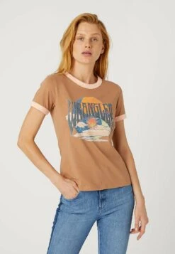 Wrangler Ringer Tee - Camiseta Estampada - Burro Brown